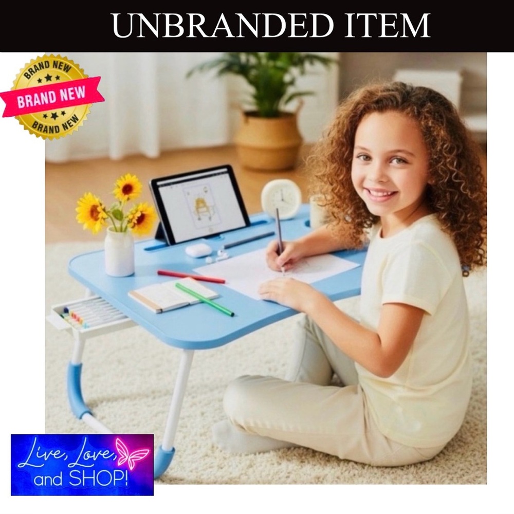 LAPTOP/DESKTOP/FOOD TRAY: Large BLUE & Portable w/Cup Holder & Drawer, NIB